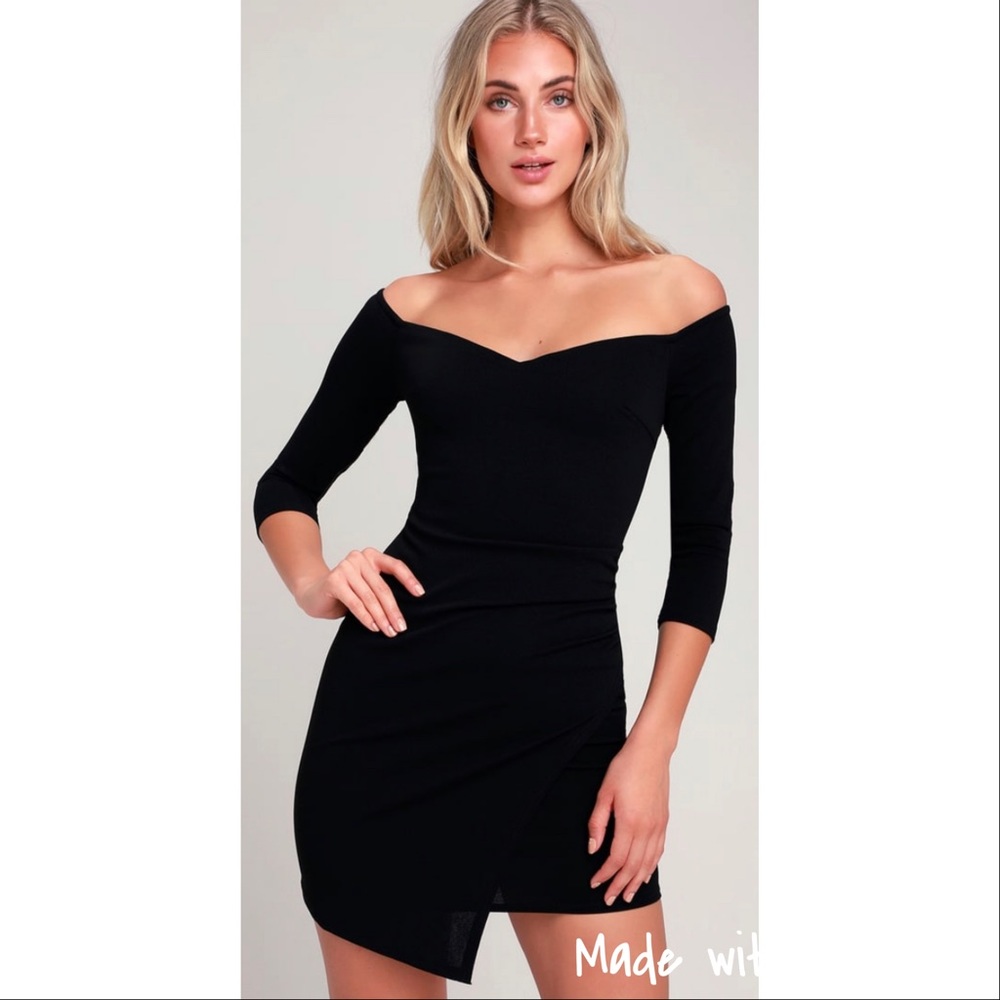 NWOT Lulus Baby Be Mine Black Off Shoulder Bodycon Dress Size Small